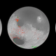 This image shows hydrated minerals at Jezero Crater (the larger red and orange area at upper left) and Gale Crater (small green circle at middle right). Both craters have been explored by robotic rovers.